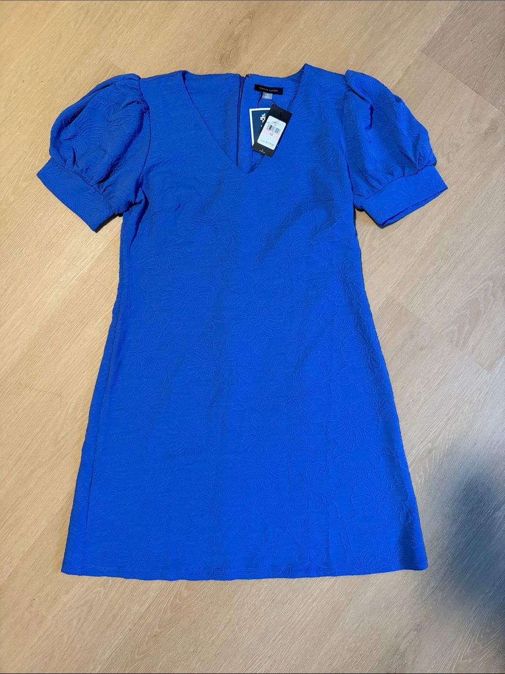 NWT Tommy Hilfiger Blue V-Neck Puff Sleeve Dress size 10